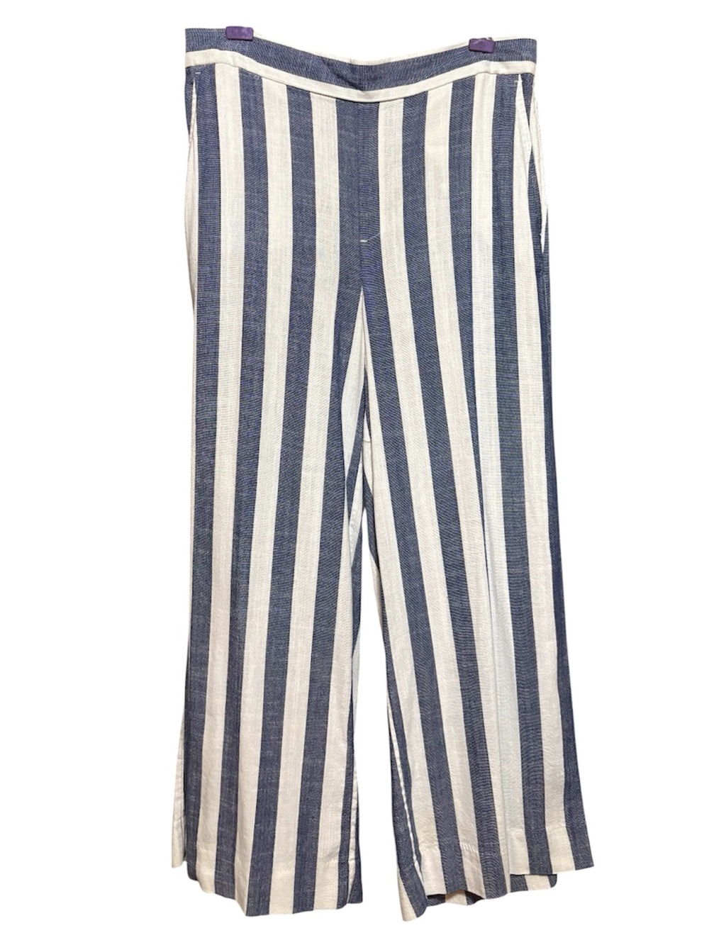 Banana Republic 6 Rowan High Rise Wide-Leg Cropped Blue and White Striped Pants